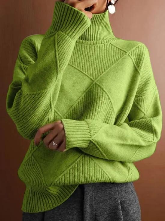 Women Cable Knit Turtleneck Sweater Winter Pullover