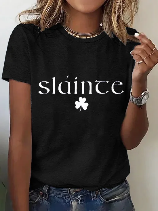 Women's Shamrock Text Letters Short Sleeve Tee T-shirt Crew Neck Casual Summer Top