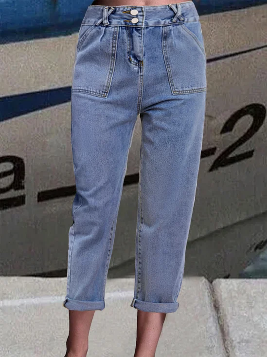 Buttoned Denim Casual Jeans