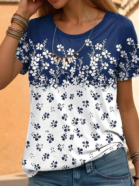 Floral Loose Casual Crew Neck T-Shirt
