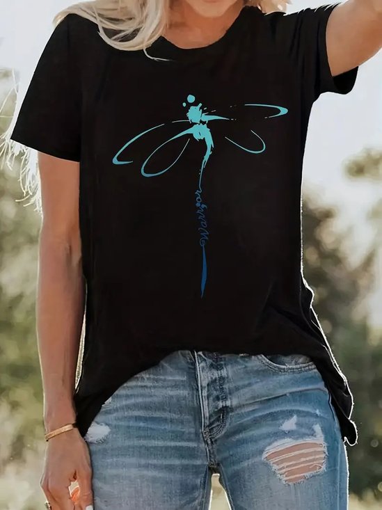 Loose Casual Dragonfly Cotton T-Shirt