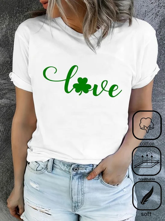 Women's Shamrock Short Sleeve Tee T-shirt Crew Neck Casual Summer Top