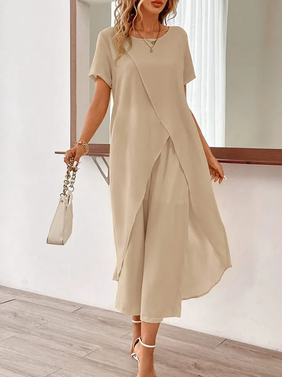 Women's Cross Plain Daily Going Out Two Piece Set Short Sleeve Casual Summer Top With Pants Matching Set