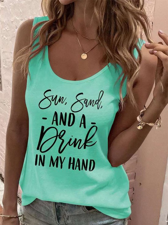 Casual Text Letters Scoop Neck Tank Top