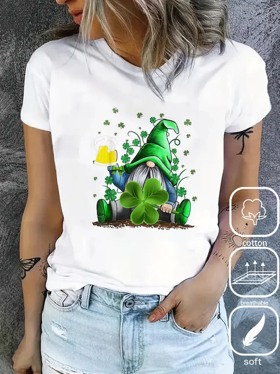 Women's St. Patrick's Day Shamrock Short Sleeve Tee T-shirt Crew Neck Casual Summer Top