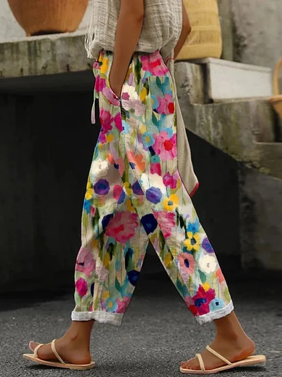 Women's H-Line Straight Pants Daily Going Out Pants Casual Floral Spring/Fall Pants