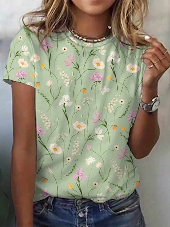 Casual Floral Knitted T-Shirt