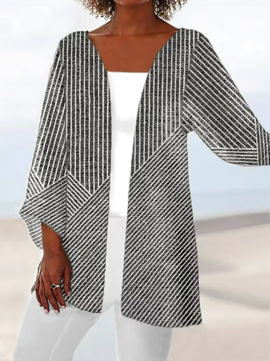 Women's Spring/Fall Outerwear Casual Striped Cotton Shawl Jacket