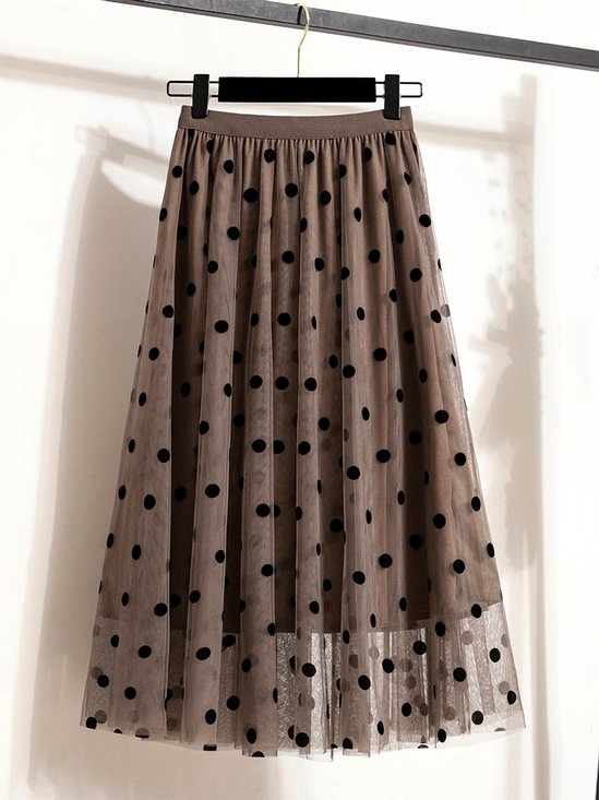 Elegant Plus Size Polka Dots Tulle Midi Skirt