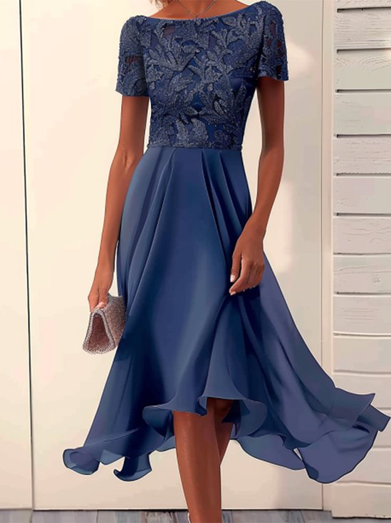 Lace Plain Elegant Chiffon Dress