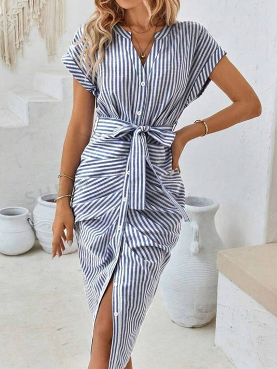Striped Buttoned Elegant Dress