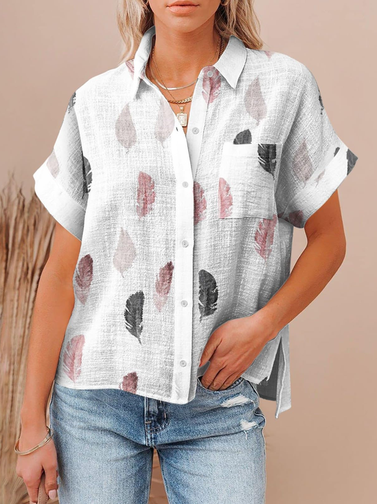 Casual Feather Shirt Collar Blouse