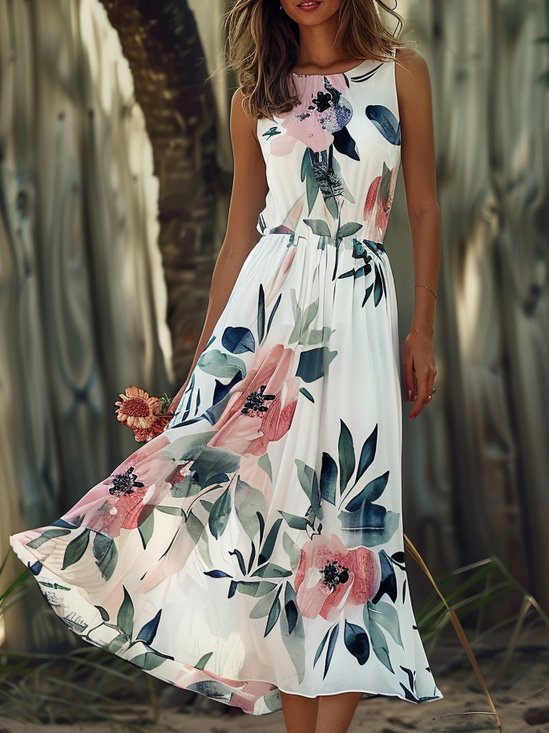 Floral Elegant Chiffon Dress With No