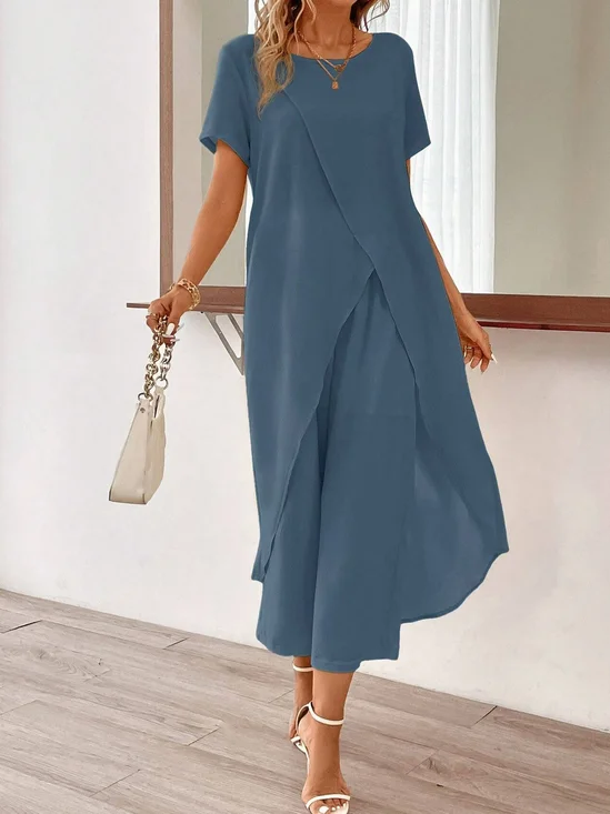 Women's Cross Plain Daily Going Out Two Piece Set Short Sleeve Casual Summer Top With Pants Matching Set