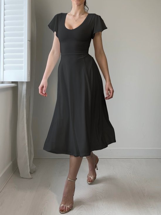 Cotton-Blend Regular Fit Lace-Up Elegant Dress