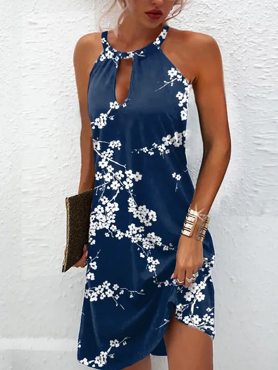 Women Floral Sleeveless Summer Dress Halter Daily Casual Mini Tank H-Line Dress