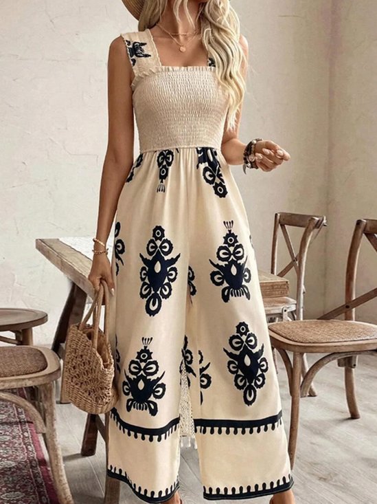 Women's H-Line Cami Spaghetti Daily Going Out Vacation Random Print Summer Long Jumpsuit Romper