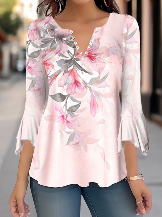 Buttoned Floral Loose Elegant Shirt