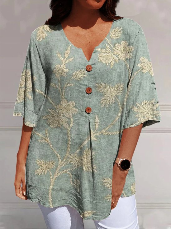 Casual Floral Notched Shirt
