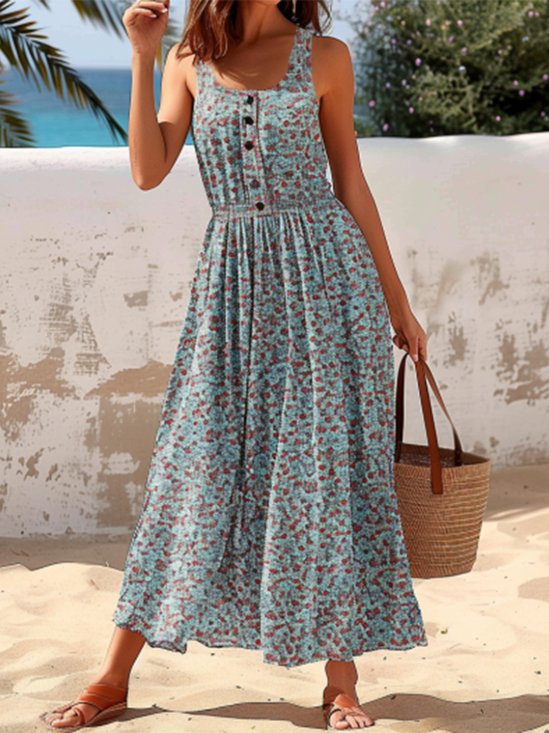 Vacation Floral  Crew Neck Dress