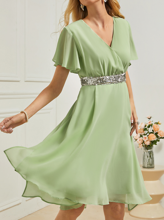Elegant Plain V Neck Dress