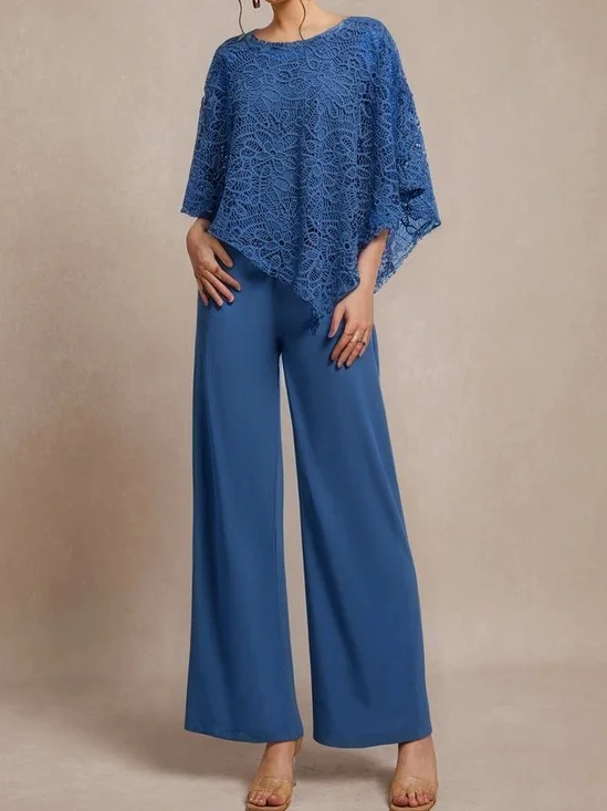 Lace Asymistic Hem 3 PCS Tops with Pantsuits Mother of the Bride