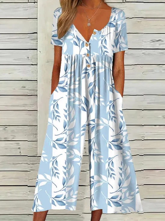 Women's H-Line Half Open Collar Daily Going Out Casual Floral Summer Ankle Pants Jumpsuit/Romper