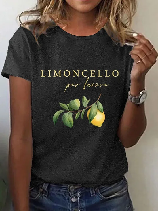 Women's Short Sleeve Tee T-shirt Summer Lemon Crew Neck Daily Going Out Casual Top Black