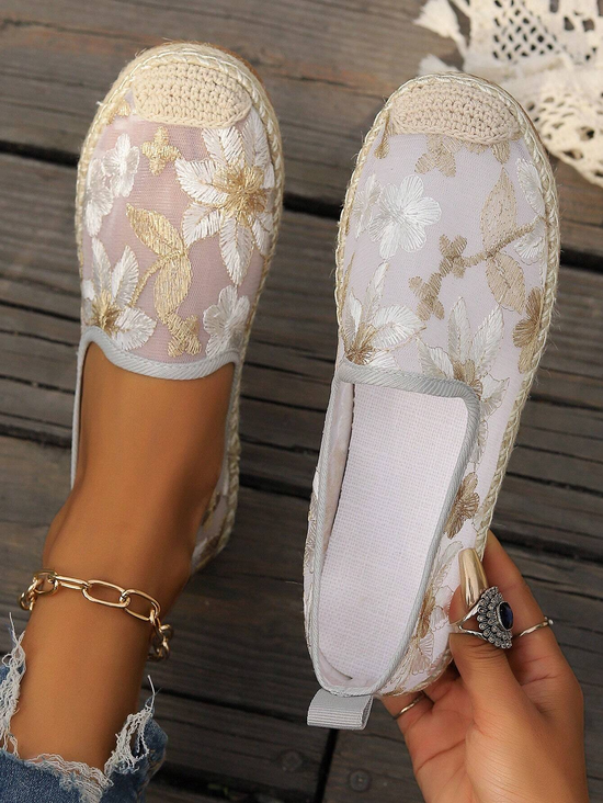 Mesh Floral Wedge Heel All Season Shallow Shoes