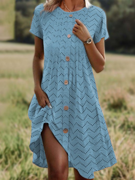 Women's Short Sleeve Summer Plain Crew Neck Daily Going Out Casual Midi A-Line Orange Dress