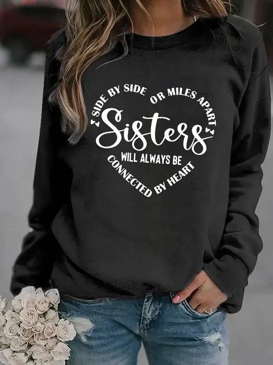 Women Text Letters Crew Neck Casual Spring/Fall Long Sleeve Sweatshirt