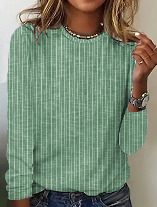 Women's Long Sleeve Tee T-shirt Spring/Fall Striped Crew Neck Daily Going Out Casual Top
