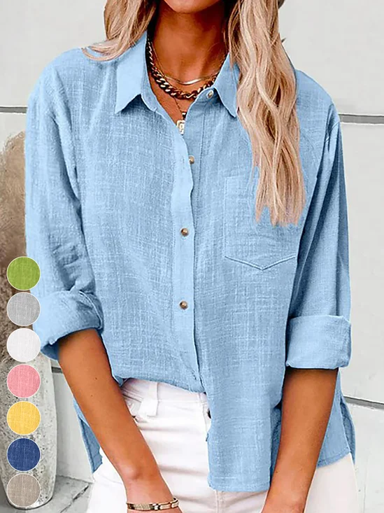 Women's Long Sleeve Shirt Spring/Fall Plain Cotton Shirt Collar Daily Going Out Casual Top