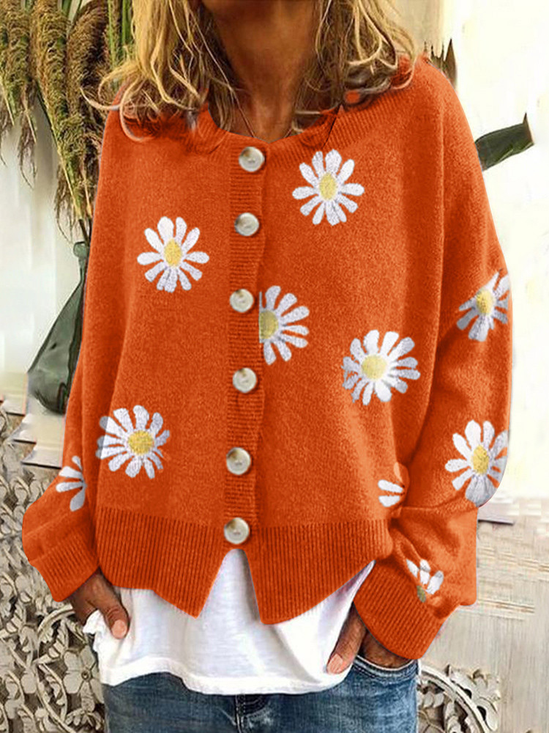 Women's Casual Winter Floral Wool/Knitting Cardigan
