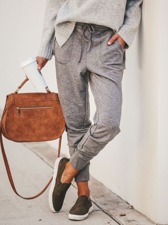 Women's Trousers Daily Going Out Casual Jersey Plain Spring/Fall Pants