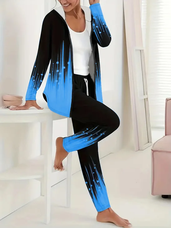 Women's Jersey Geometric Daily Going Out Two Piece Set Long Sleeve Casual Spring/Fall Top With Pants Matching Set
