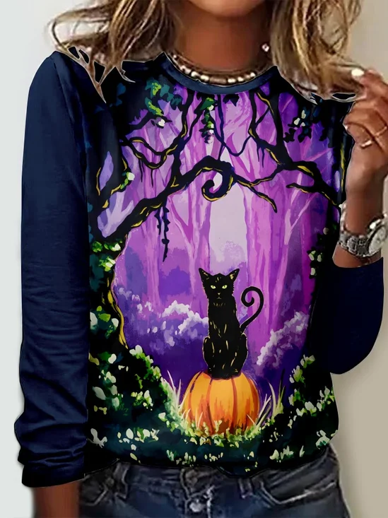 Women's Long Sleeve Tee T-shirt Spring/Fall Halloween Jersey Crew Neck Daily Going Out Casual Top
