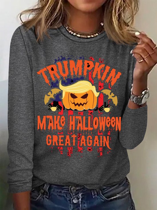 Women's Long Sleeve Tee T-shirt Spring/Fall Halloween Cotton Crew Neck Daily Going Out Casual Top