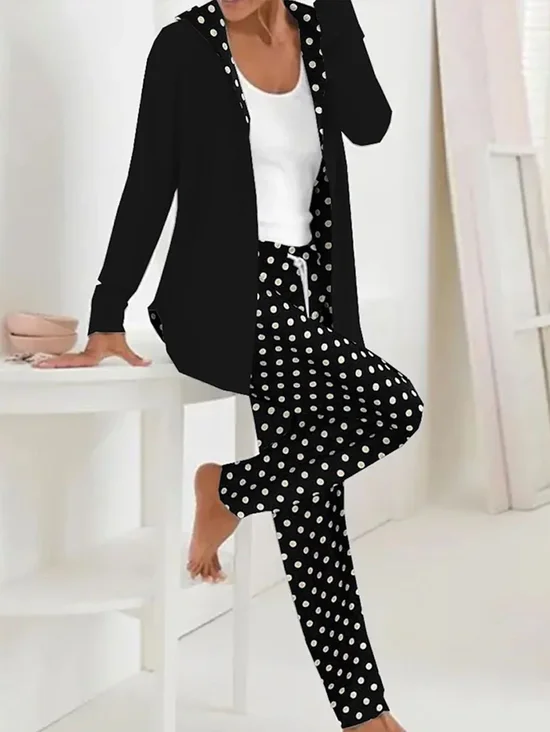 Women's Polka Dots Daily Going Out Two Piece Set Long Sleeve Casual Spring/Fall Coat With Pants Matching Set
