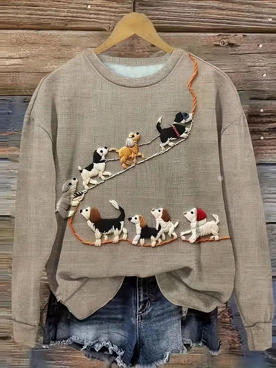 Women's Crew Neck Animal Casual Spring/Fall Long Sleeve Sweatshirt