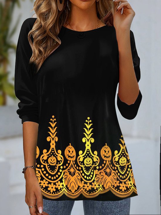 Women's Long Sleeve Tee T-shirt Spring/Fall Halloween Jersey Crew Neck Daily Going Out Casual Top