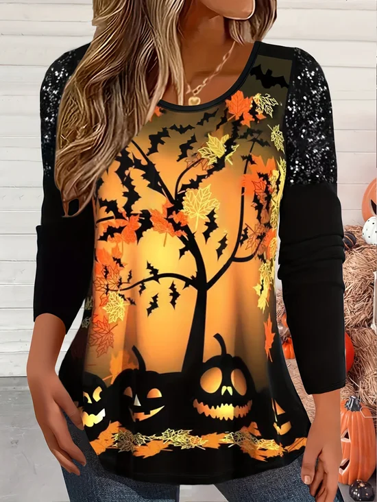 Women's Long Sleeve Tee T-shirt Spring/Fall Halloween Jersey Crew Neck Daily Going Out Casual Top