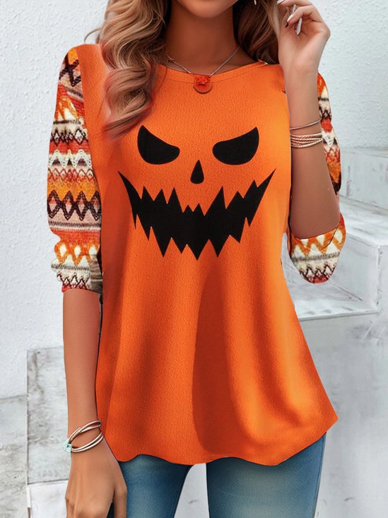 Women's Long Sleeve Tee T-shirt Spring/Fall Halloween Printing Jersey Crew Neck Daily Going Out Vintage Top