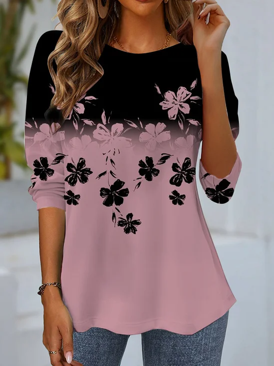 Women's Long Sleeve Tee T-shirt Spring/Fall Floral Jersey Crew Neck Daily Going Out Casual Top