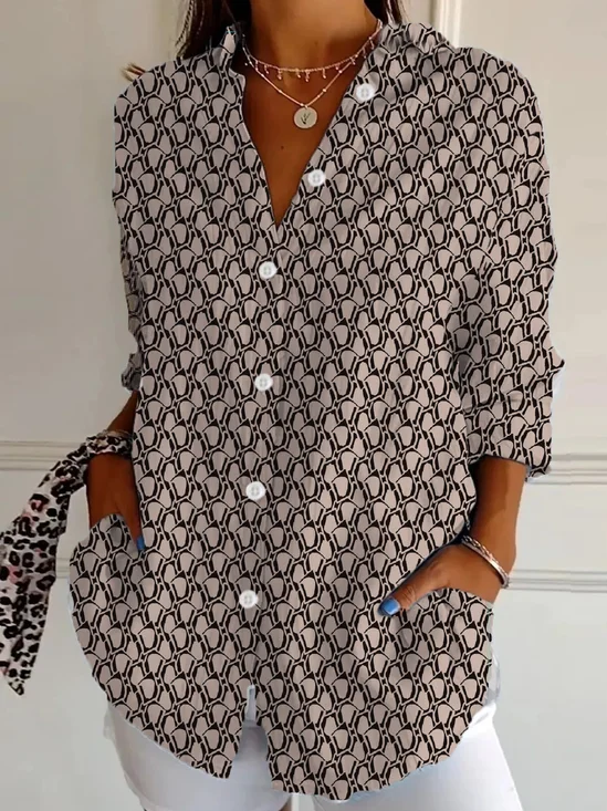 Women's Long Sleeve Shirt Spring/Fall Floral Shirt Collar Daily Going Out Casual Top