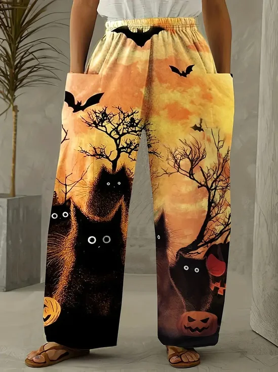 Women's Trousers Straight Pants Daily Going Out Casual Cotton And Linen Halloween Spring/Fall Pants
