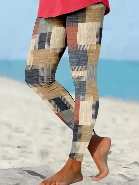 Women's Abstract Plaid Casual All Season Long Leggings