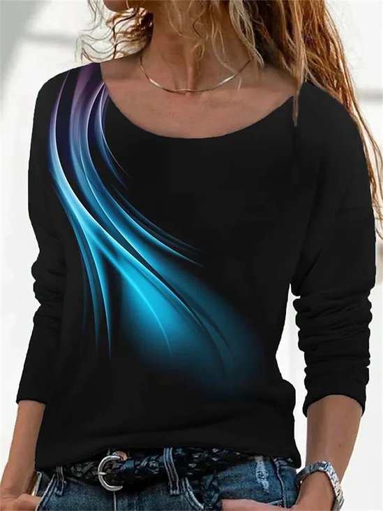 Women's Long Sleeve Tee T-shirt Spring/Fall Abstract Jersey Crew Neck Daily Going Out Casual Top