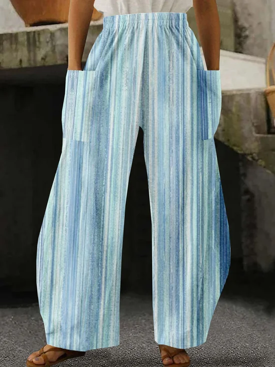 Women's Trousers Elastic Waist Straight Pants Daily Going Out Casual Pocket Stitching Striped Spring/Fall Pants