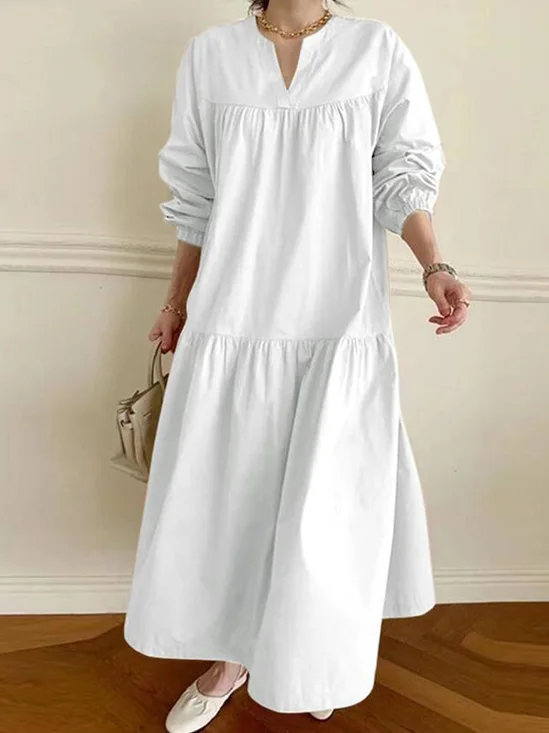 Women's Long Sleeve Spring/Fall Plain Lace Dress Crew Neck Daily Going Out Casual Maxi H-Line